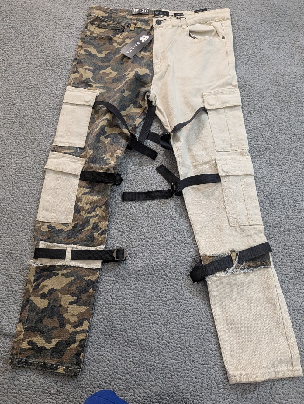 WAIMEA Bone Camo Cargo Strap Skinny Jeans Size 36 NWT